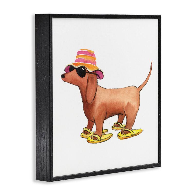 «Beach Dog Flip Flops», art de la giclée encadrée par Geoff Allen, H 12 po x l 12 po, Giclée encadrée noir minuit