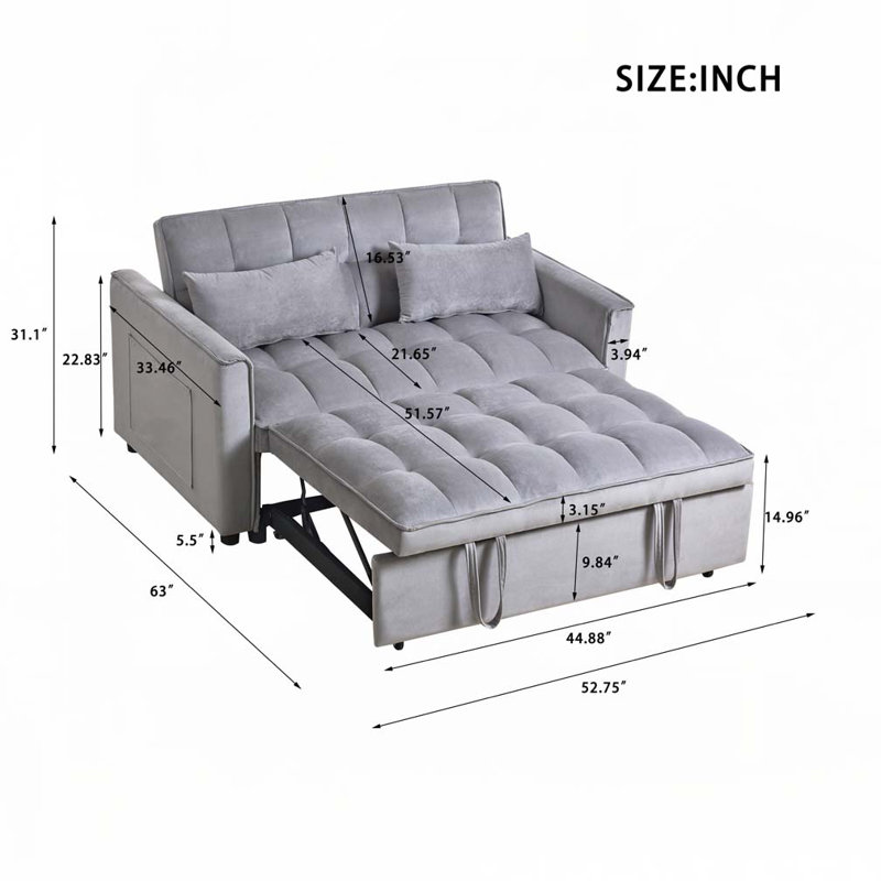 3 In 1 Convertible Sleeper Sofa Bed, Light Gray