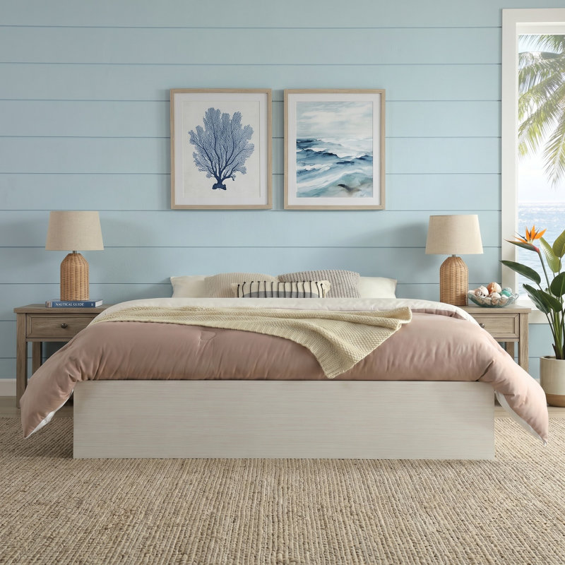 Wooden Full Bed Frame with Lift Up Storage, No Box Spring Needed, Rustic Off White, Full, Rustic Off White