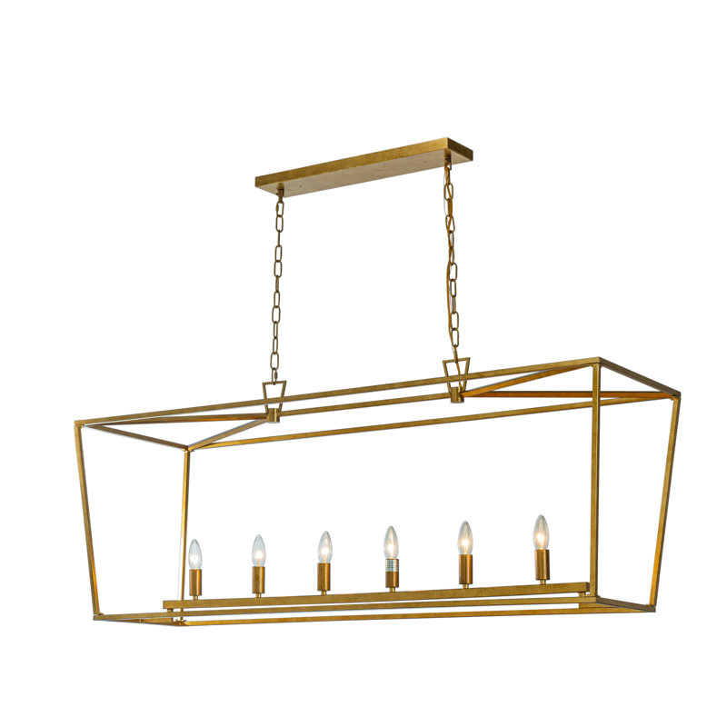 Finli 54“ Geometric Matte Gold Chandelier For Kitchen Island 6-Light Modern Farmhouse Lighting