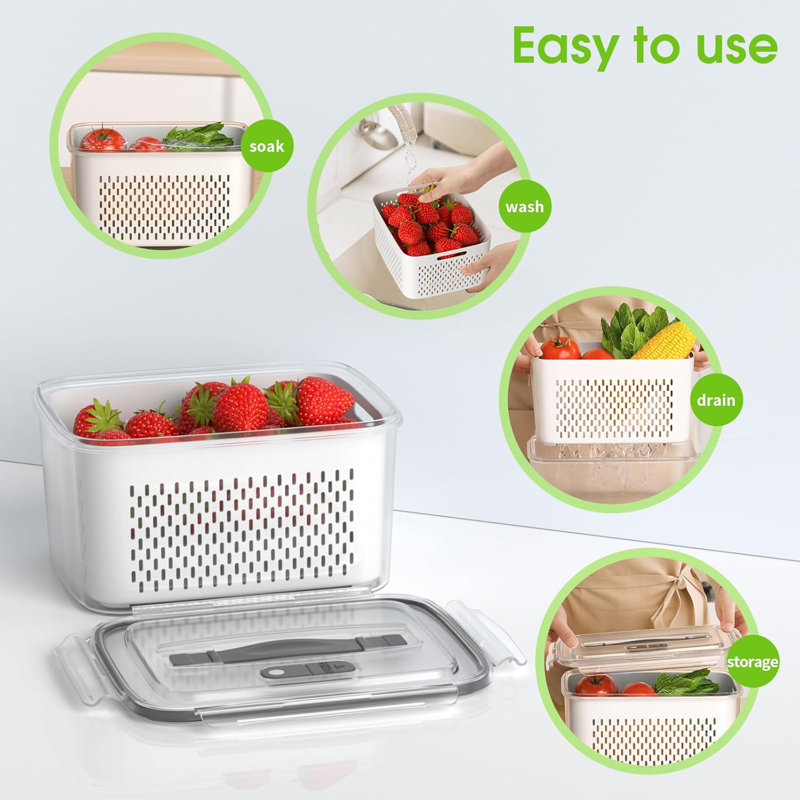 5 Size Berry Containers for Fridge Keep Fresh with Colanders and Vent Handle Lids