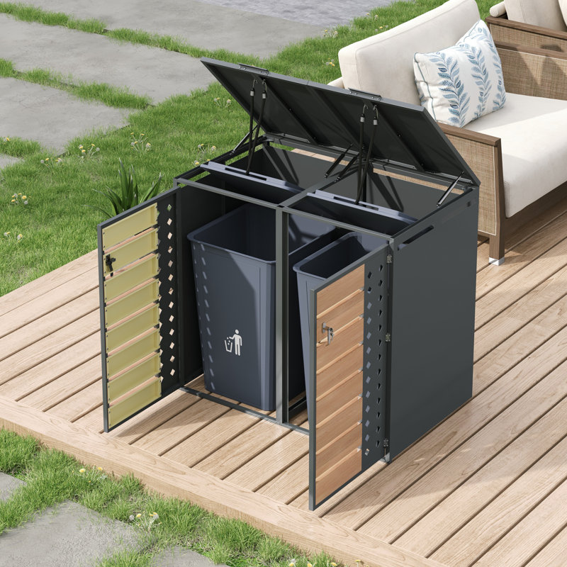 Garden Waste Bin Storage Box With Hinged Lid