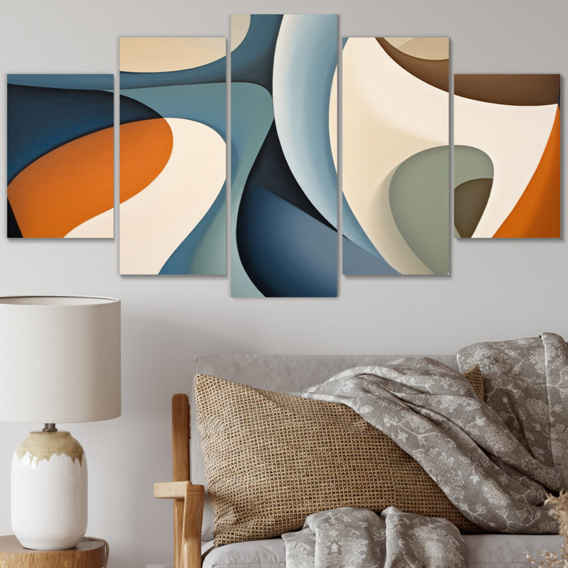 Chowdhury - Reproduction d'art abstrait formes abstraites - 5 panneaux