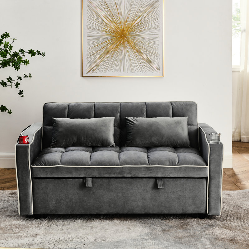 Lit à dossier réglable moderne pliable en velours gris avec support pour téléphone
