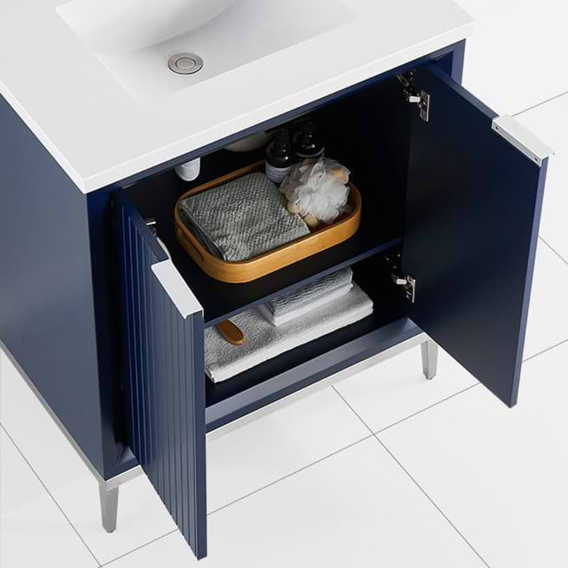 Bungalow 30" Freestanding Standard Single Bathroom Vanity with Top, Silver/Navy Blue