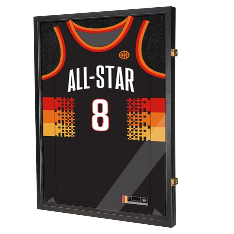Wooden Jersey Display Case Lockable Shadow Box With 98% Uv Protection Acrylic For Baseball Basketball Football Soccer Hockey Shirt And Uniform