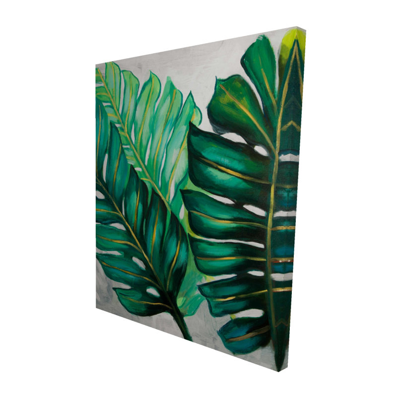 Three Big Exotic Plant Leaves - Décoration de salle de bain en toile