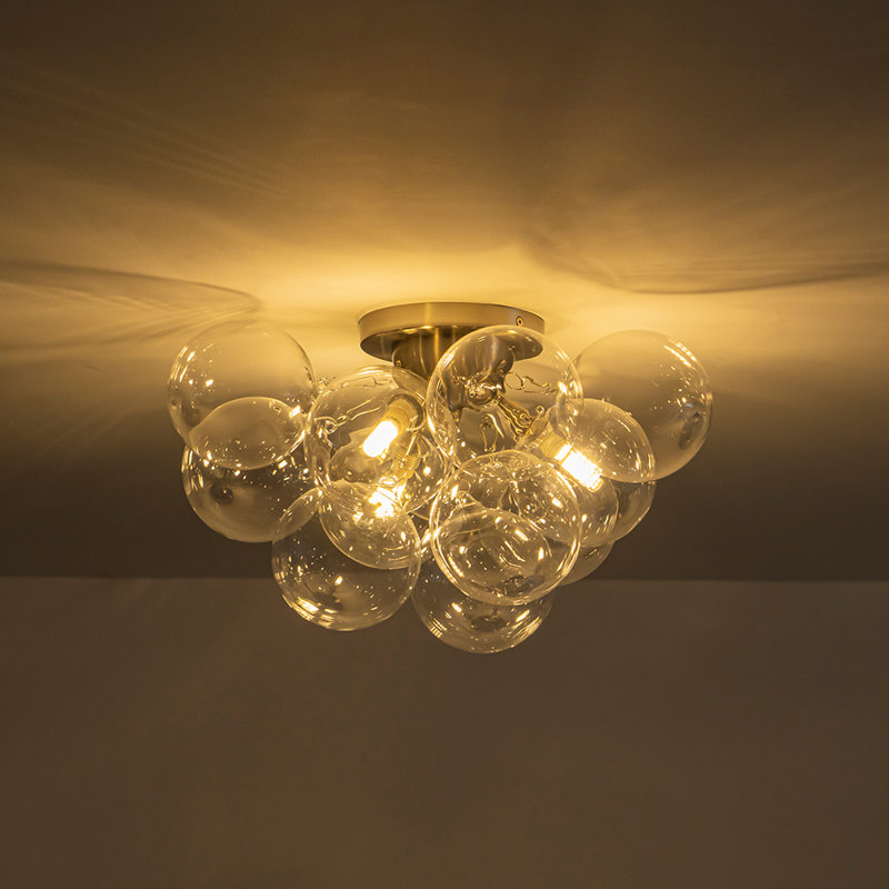 3 - Light Clear Glass Bubble Sputnik Semi Flush Mount, Nickel