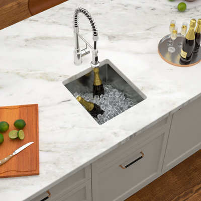 15" L X 17" W Undermount 16 Gauge Single Bowl Stainless Steel Bar Kitchen Sink With Accessories