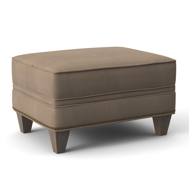Taraval Ottoman, Aline Light Gray Stonewash Genuine Leather, Stone, Natural