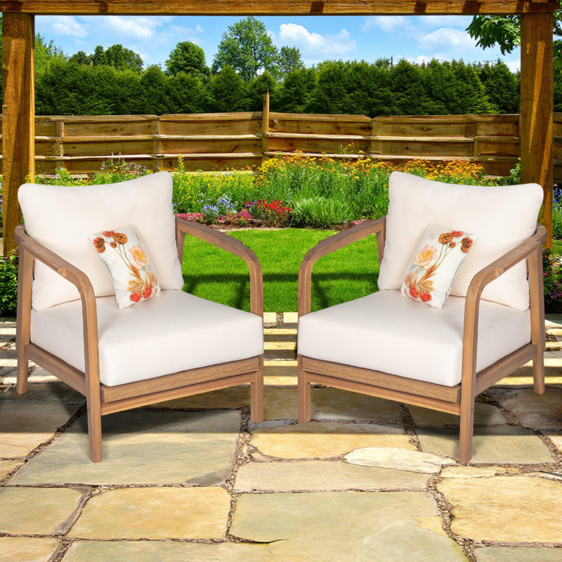 Ensemble de 2 chaises longues d'extérieur à dossier tissé avec coussins, chaise de patio, Marron clair