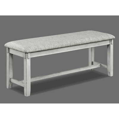Solid Wood Bench In Transitional Style With Driftwood Finish And Grey Upholstery Contemporary Upholstered Seat Tapered Legs For Dining