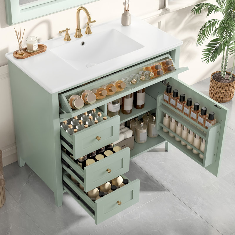Armoire de rangement autoportante avec tiroirs et tablette réglable, Vert