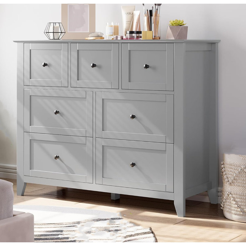 7-drawer Dresser, Stylish Wood Organizer, In Bedroom, Living Room, Or Entryway, Gray