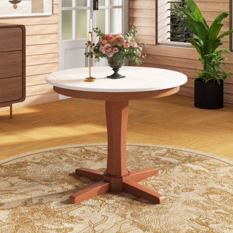 Table de salle à manger ronde 35 pouces en bois avec base piédestal