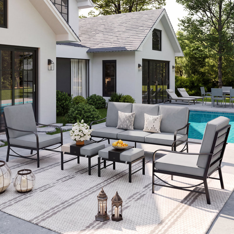 Vanwagenen 5-Person Patio Conversation Set With Cushion, Gray