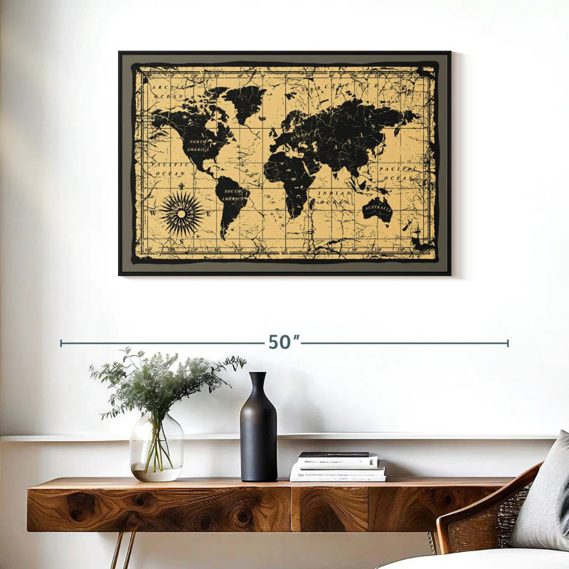 Carte du monde rétro Aliaz, H 25 po x l 37 po