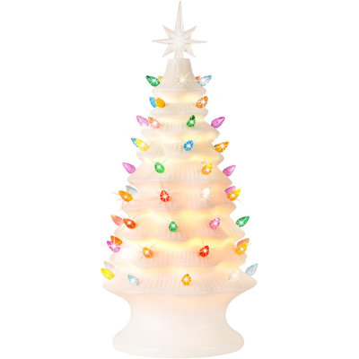 2024 Newest 16.5" Hand Painted Resin Christmas Tree with Lights, Pre-lit Xmas Tree Decor Lighted Tabletop Decoration with Multicolored LED Bulbs,