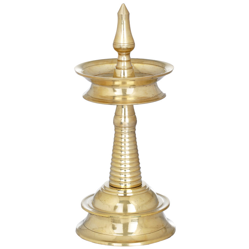 8" Handcrafted Brass Tabletop Oil Lamp – Traditional South Indian Nila Vilakku for Puja, Meditation & Spiritual Home Décor