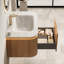 Meuble-lavabo flottant 30 po en pierre frittée intégrée en travertin, lumière DEL à capteur, armoire en bois naturel rayé 3D, tiroir à fermeture en douceur-970132869