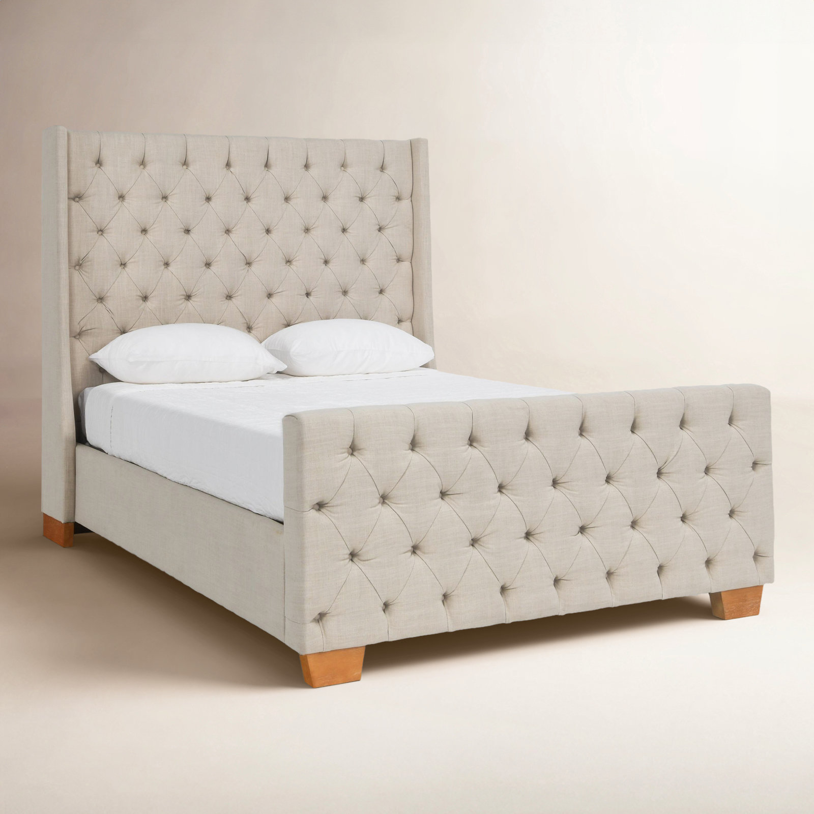 Laurent Fabric Tufted Bed In Beige, Queen