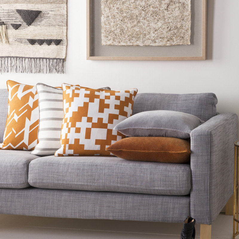Housse de coussin en coton Inga, Blanc / orange, Duvet