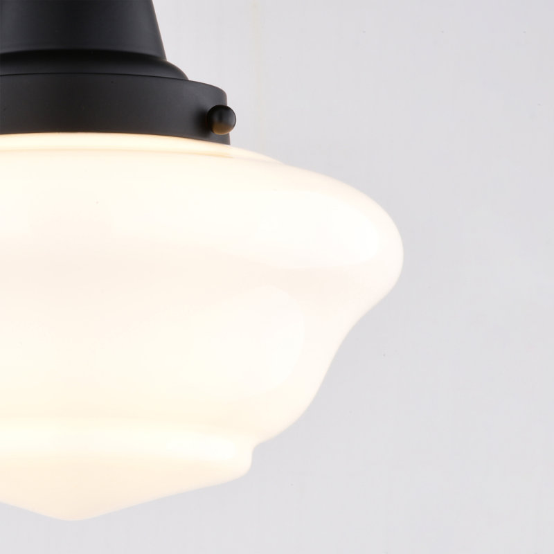 Maelina 8.75-In W Semi Flush Mount Ceiling Light White Schoolhouse Glass, Matte Black