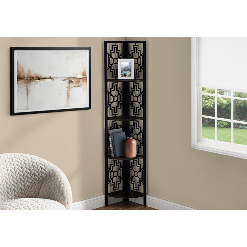 61.5"H 4 Tier Bookcase With Dark Brown Laminate And Metal Sleek Look
