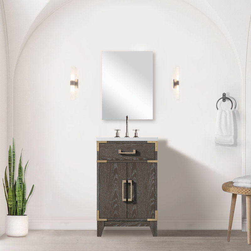 Meuble-lavabo en chêne brun - comptoir et miroir en acrylique inclus L 20 po x P 18 po avec compartiment de rangement supérieur