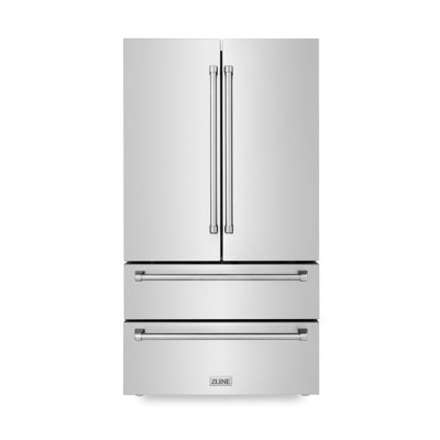 ZLINE 36 po 22,5 pi³ Réfrigérateur à porte française à profondeur de comptoir avec machine à glaçons en acier inoxydable résistant aux empreintes digitales (RFM-36)