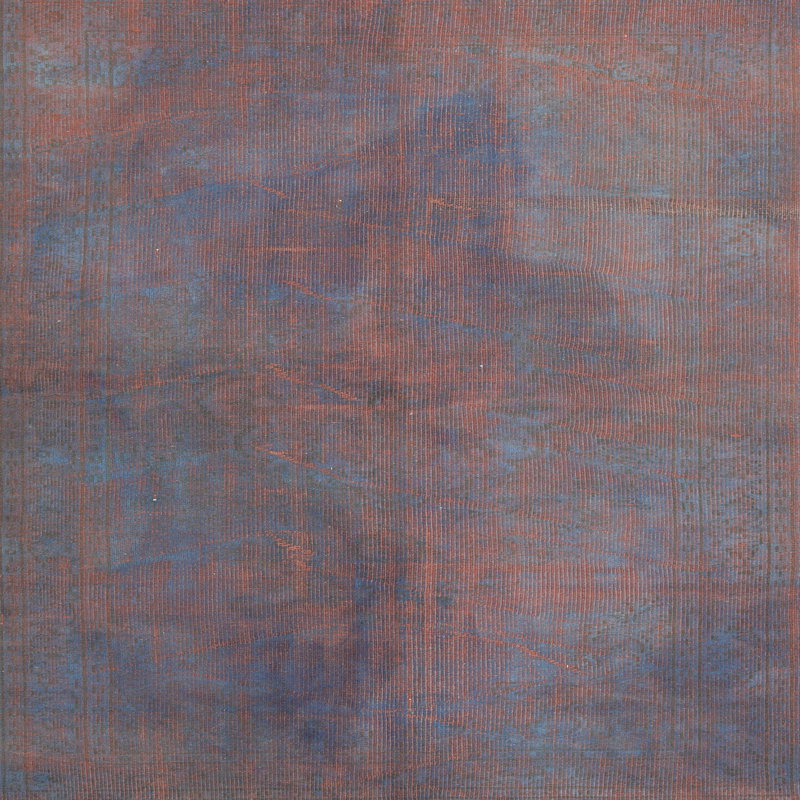 Tapis rouge/bleu traditionnel, Carré 4 pi
