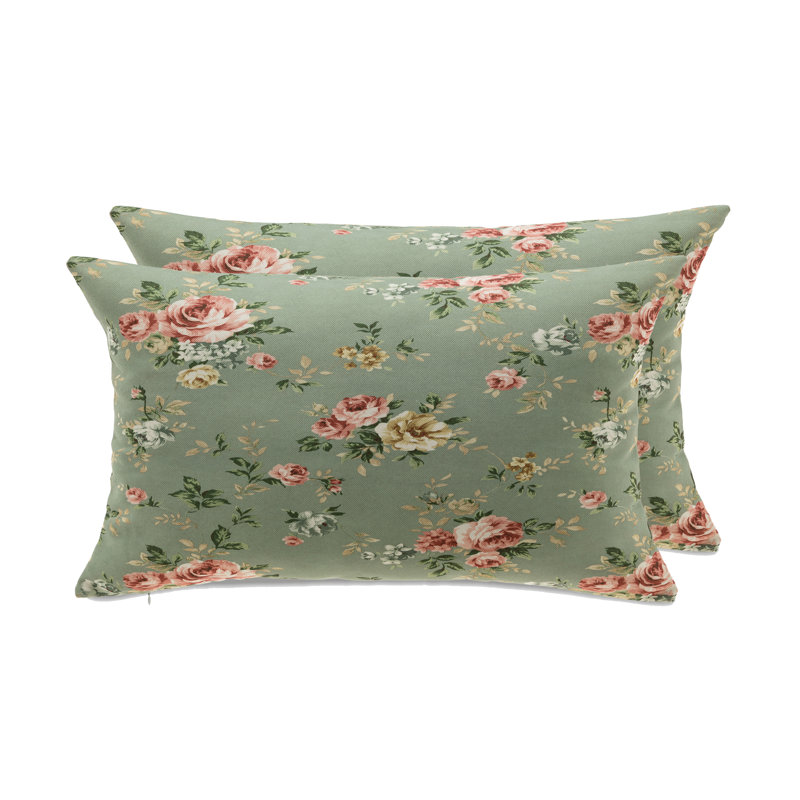 Ensemble de 2 coussins Florence, Motif floral vert, H 14 po x l 22 po, Housse de coussin seulement - sans coussin