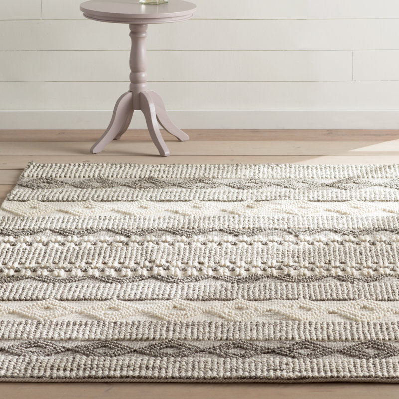 Jacques Hand Woven Wool/Cotton Striped Rug in Gray/Ivory, Rectangle 11' x 15'