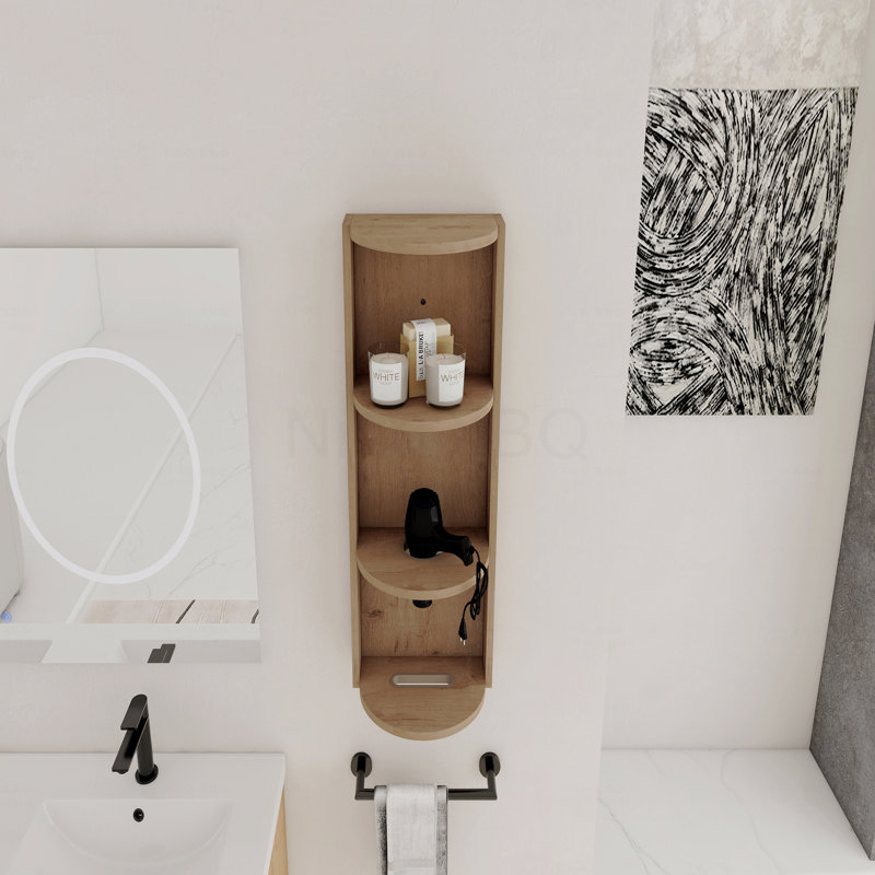 12" Bathroom Wall-Mounted Storage Rack, Float Mounting Design,(Kd-Packing), Brown