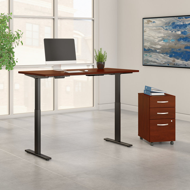 Bureau debout à hauteur ajustable Move 60 Series, H 47,68 po x l 47,59 po x P 23,62 po, Cerisier Hansen / noir