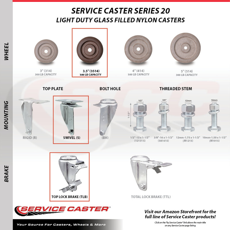 High Temp Glass Caster with Brake