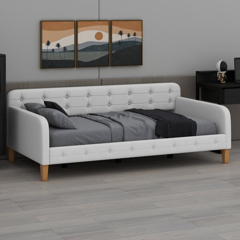Lit de jour rembourré avec 4 pieds de soutien, Beige