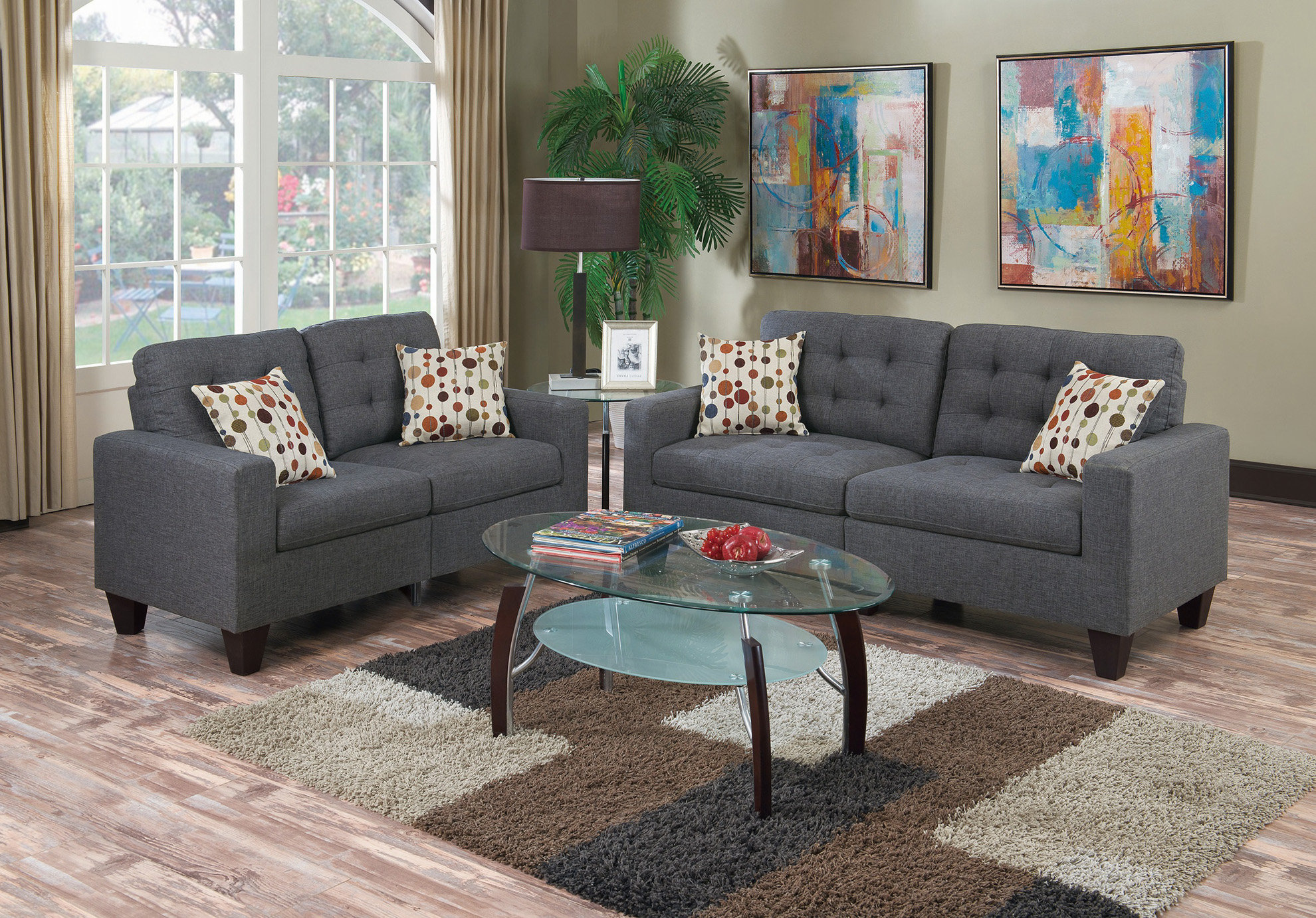 Latitude Run® Living Room Furniture 2Pc Sofa Set Polyfiber Tufted Sofa ...