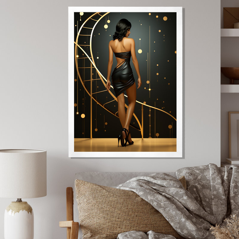 «Playful Evening Glam Portrait», reproduction sur toile, H 20 po x l 12 po x P 1 po, Cadre simple blanc