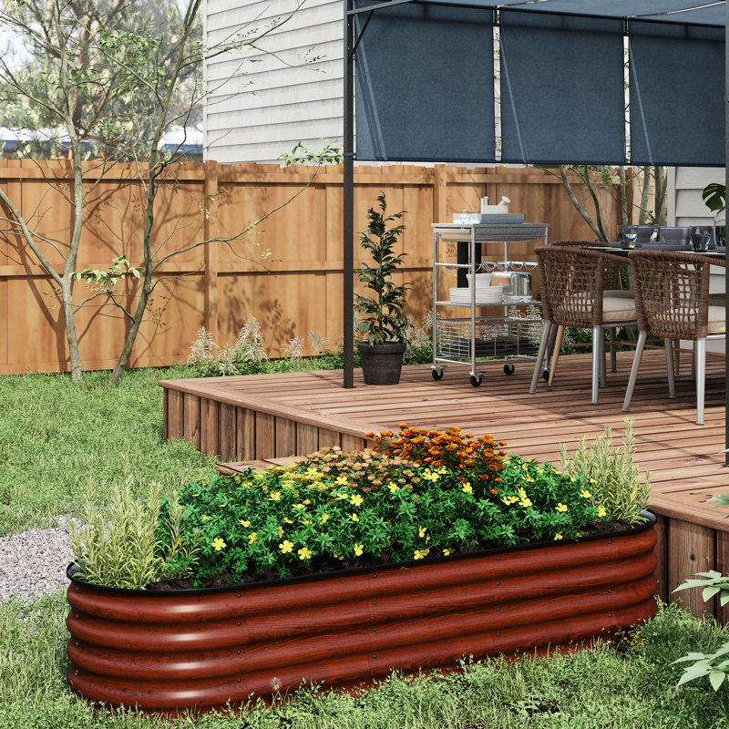 Ensemble de 6,5 pi x 2 pi 1,4 po de jardinière galvanisée, brun. Boîte de jardin en métal surélevée avec bordure pour la croissance des fleurs, des herbes et des légumes. À, assemblage simple, conception autodrainante, plantation. ,