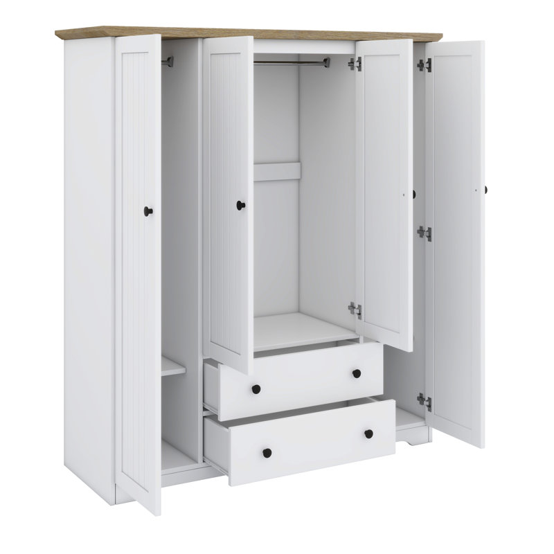 Armoire penderie avec tiroirs et porte, Blanc