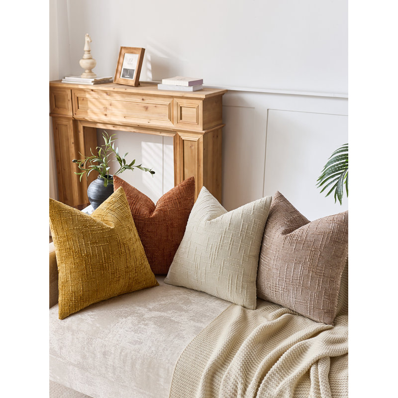 Housses de coussin en chenille texturée, Jaune, Carré 18 po