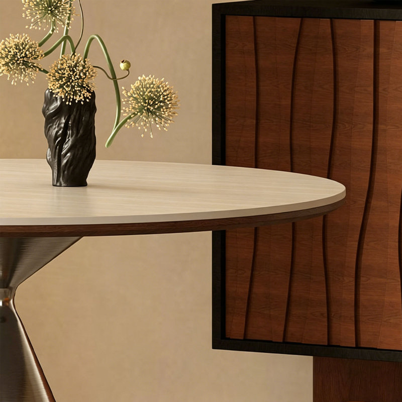 Table ronde Mid-Century en pierre frittée, 29.5"H x 43.3"L x 43.3"W
