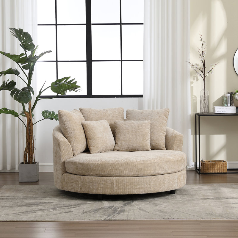 Fauteuil demi-tonneau rembourré avec housse, Chenille blé