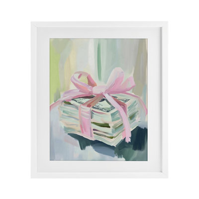 «Pink Bow Cash», reproduction sous verre encadrée, design par The Prints Vibe