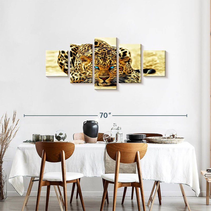 Ensemble 5 pièces jaguar sur toile Blue Eyed, H 55 po x l 24 po x P 1,25 po