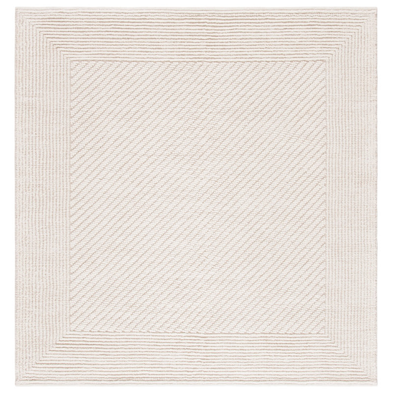 Tapis ivoire en laine et coton tissé à plat à la main Brookneal, Carré 6 pi