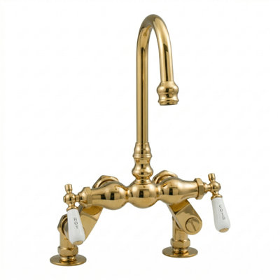 Deck Mount Tub Faucet with Porcelain Lever Handles by Strom Living