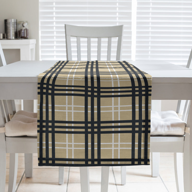 Chemin de table en polyester payant, L 90 po x l 16 po, Vieil or / blanc / noir