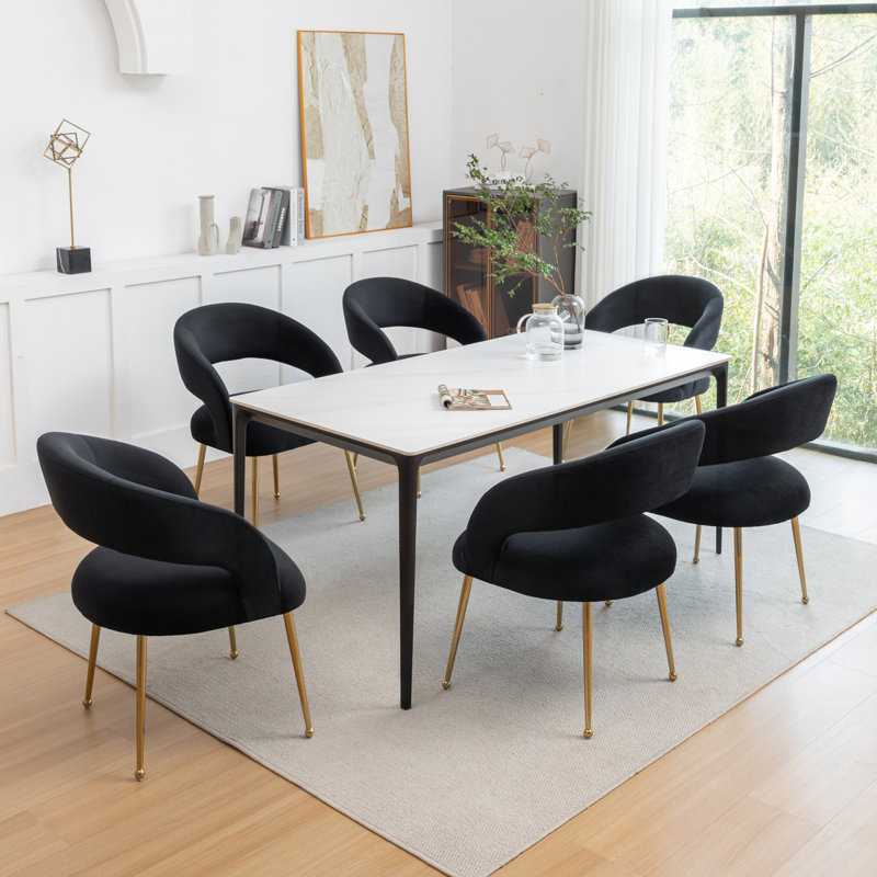 Chaise avec accoudoirs en velours Lokelani, Noir, 6